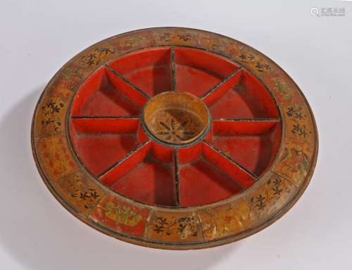 Victorian red painted circular staking board for the card ga...