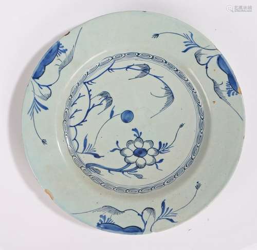 18th Century Delft plate, decorated with a large flower and ...