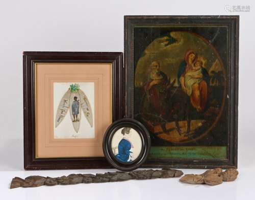 Collection of works or art, to include two oak carvings, a r...