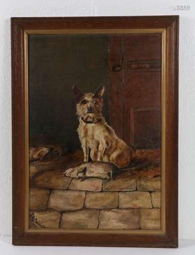 E M Barker, Suffolk school, Terrier and Rat, signed and date...