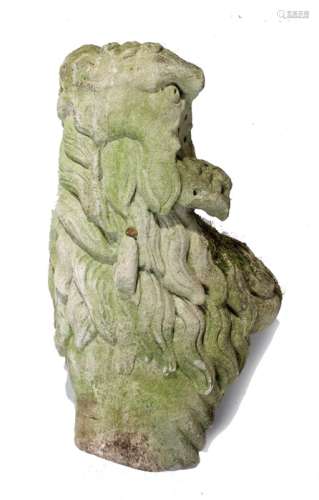 17th Century sandstone heraldic beast, with a long mane and ...