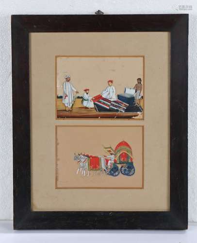 19th Century Indian school, two mica pictures, a musicians s...