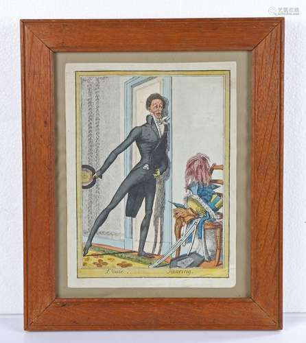 19th Century satirical print, Louie Hearing, hand coloured, ...