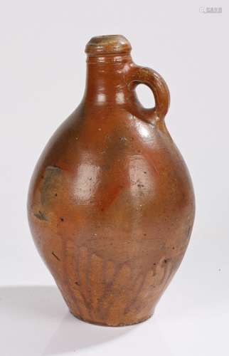 18th Century stoneware bottle, in the form of a Bellarmine, ...