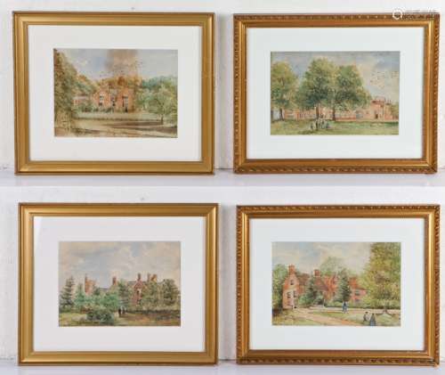 Four Victorian architectural paintings, with description on ...