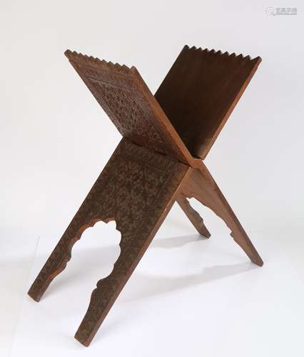 Late 19th Century carved Quran stand, folding X frame with f...