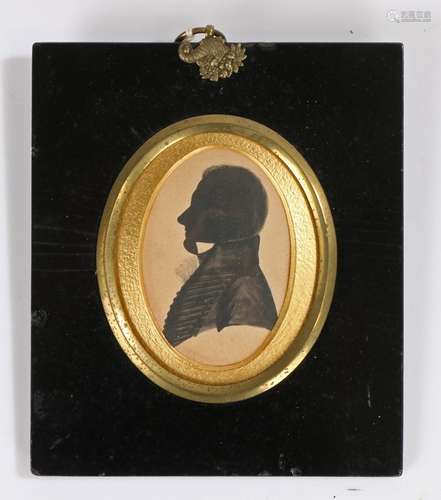 Early 19th century Silhouette in black ebonised and gilt fra...