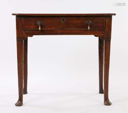 George III oak lowboy, the rectangular top with re-entrant c...