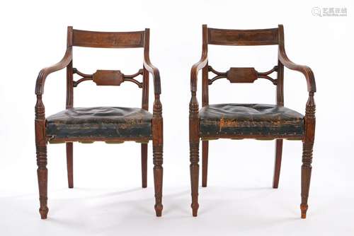 Pair of Regency mahogany armchairs, the bar backs with panel...