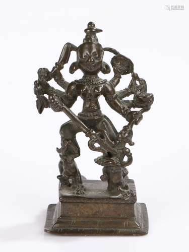 18th Century Indian bronze deity figure, Shiva with a triden...