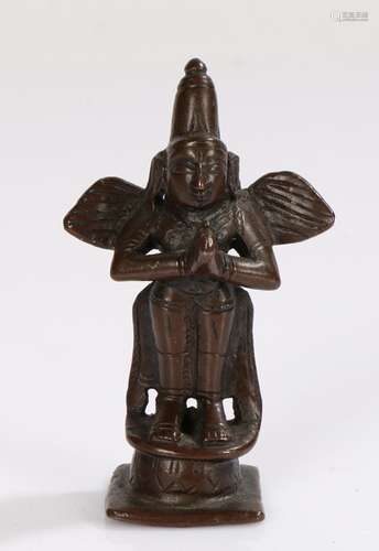 19th Century Indian bronze, Garuda standing with palm to pal...