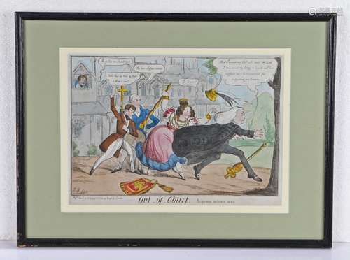 After Henry Heath, satirical print Out of Court. Auspicium M...