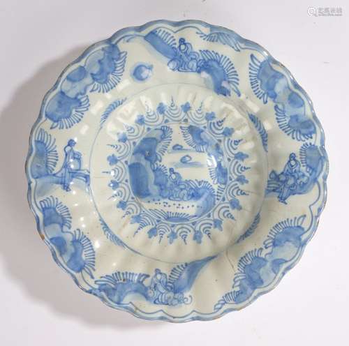 18th Century Dutch Delft dish, with chinoiserie decoration a...