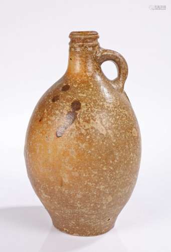 18th Century stoneware bottle, in the form of a Bellarmine, ...