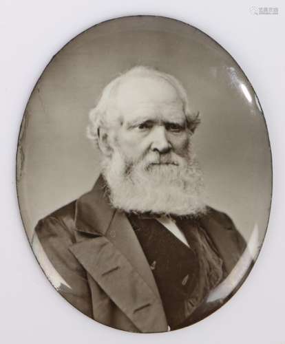 19th Century photograph on enamel, of a gentleman with a whi...