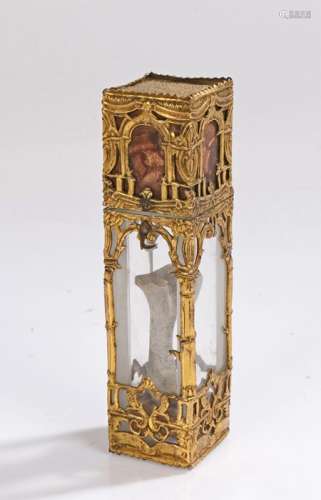 19th Century reliquary, with goldstone mounted into the gilt...