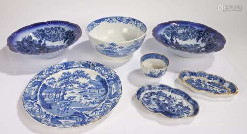 19th Century blue and white pottery, to include a bowl with ...