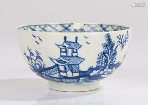 18th Century pearlware tea bowl, with Pagoda and lake scenes...
