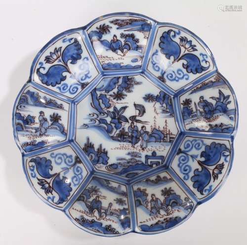 18th Century Dutch Delft plate, the centre decorated with fi...