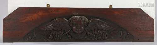 19th Century oak carved pediment, of an angel with spread wi...