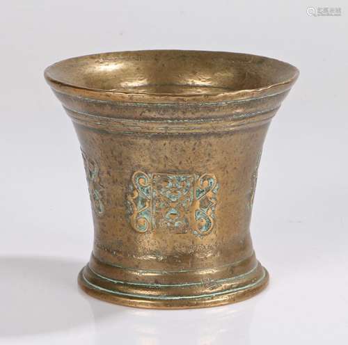 17th Century Suffolk bronze Mortar, with rectangular scrollw...