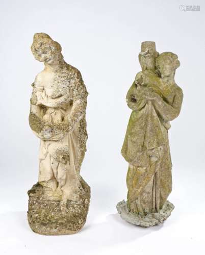 Two composite garden figures, of a classical maiden 67cm hig...