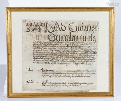 Charles I vellum manuscript, dated 1642 for Wickham Skeith, ...