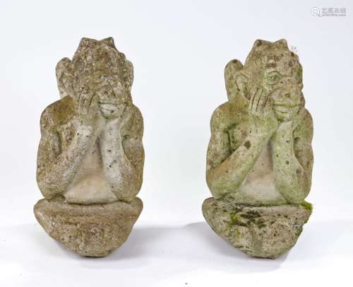 Two composite gargoyles, with winged backs, 45cm high, (2)