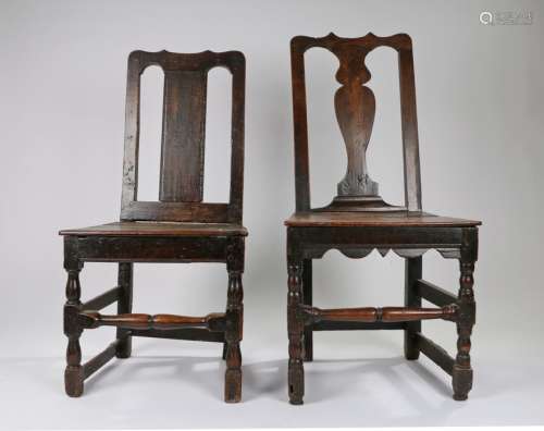 Two 18th Century country made chairs, the first in oak and e...