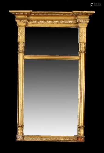 Regency gilt gesso pier mirror, the concave top above beads ...