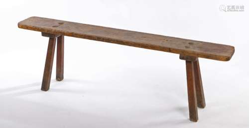 19th Century oak bench, the long rectangular seat with pegge...