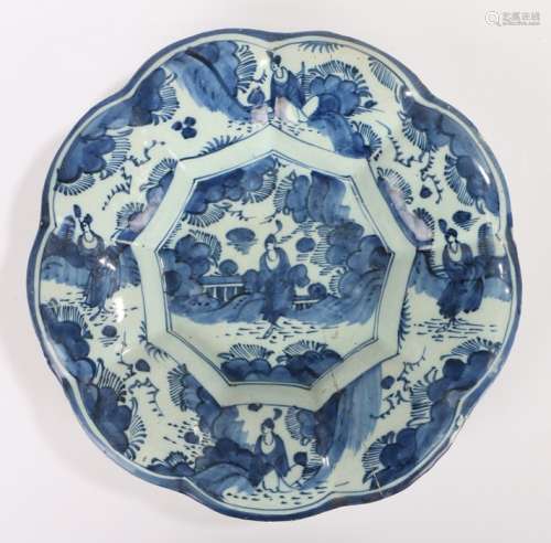 18th Century Delft dish, with a central Oriental scene and g...