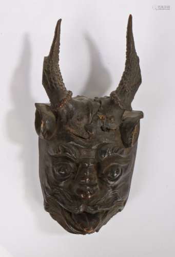 19th Century carved head, in the form of the Pagan God Pan, ...