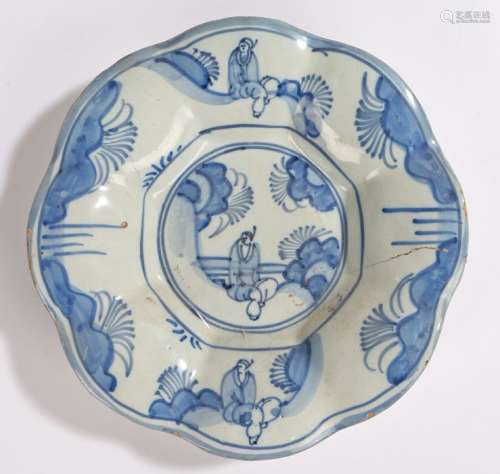 18th Century Dutch Delft dish, with chinoiserie decoration a...