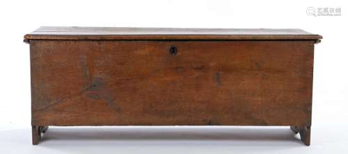 17th Century oak six plank coffer, the long rectangular top ...