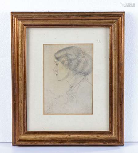 British school, a pencil sketch of a lady, initialled LB, 12...