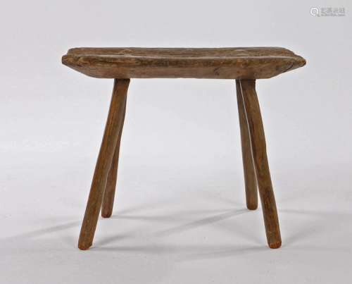 19th Century milking stool, the deeply grained rectangular t...