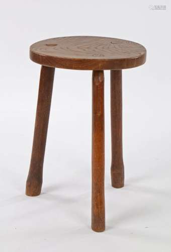 19th Century elm milking stool, of tall proportions, the cir...