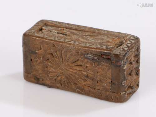 Unusual small chip carved box, with a hinged lid above the r...