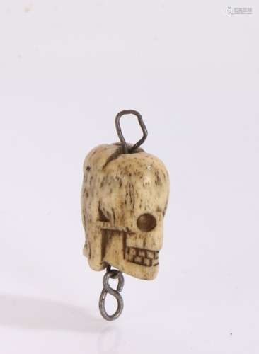 Unusual 18th Century bone carved pendant, of Ojime form, sho...