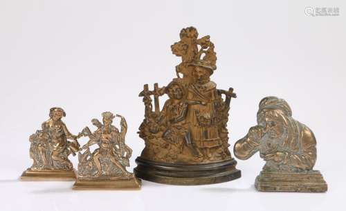 Collection of brass fireside flatback figures, to include a ...