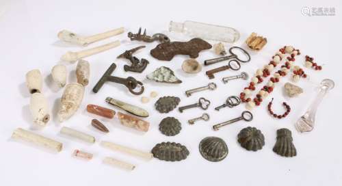 Collection of objects, to include a flint lock hammer, an an...