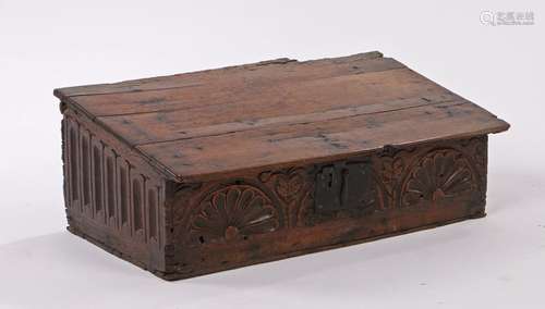 Charming 17th Century oak desk box, the sloping fall above t...