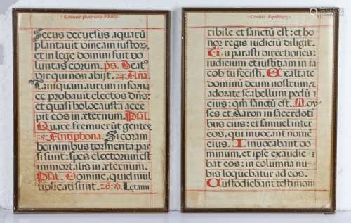 Two 16th Century music scores, on vellum in black and red in...
