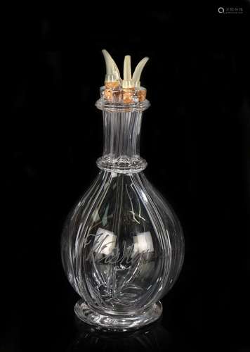 19th Century quadruple spirit decanter, divided into four se...