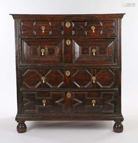 Charles II oak geometric chest of drawers, circa 1680, the r...