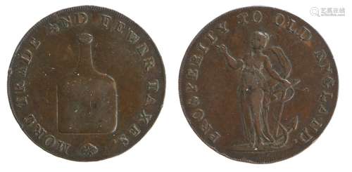 British Token, copper Halfpenny, 1790's, MORE TRADE AND FEWE...