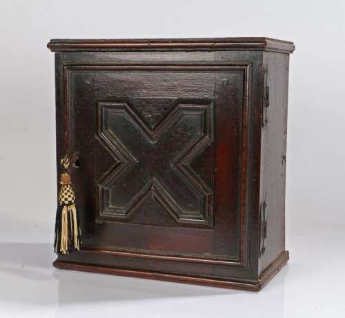 17th Century oak spice cabinet, the rectangular cabinet with...