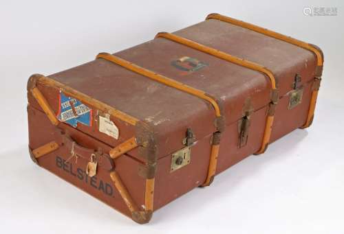 Lord Belstead's trunk, the canvas and strapped wood trunk wi...