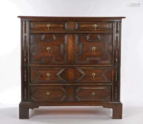 Charles II geometric chest of drawers, the rectangular top a...